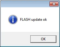 Pop-upmelding “FLASH update ok” met een OK-knop