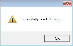 Pop-upmelding “Successfully Loaded Image” met een OK-knop